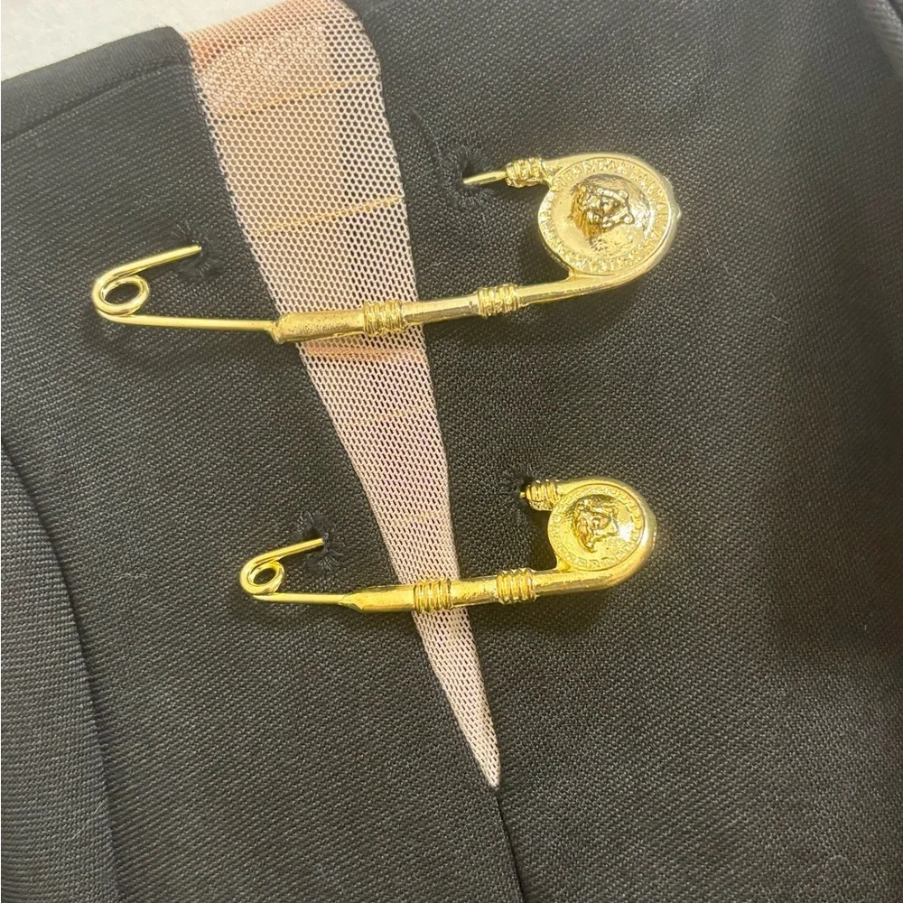NWT Black Blazer with Oversized Gold Safety Pins - Picture 3 of 8